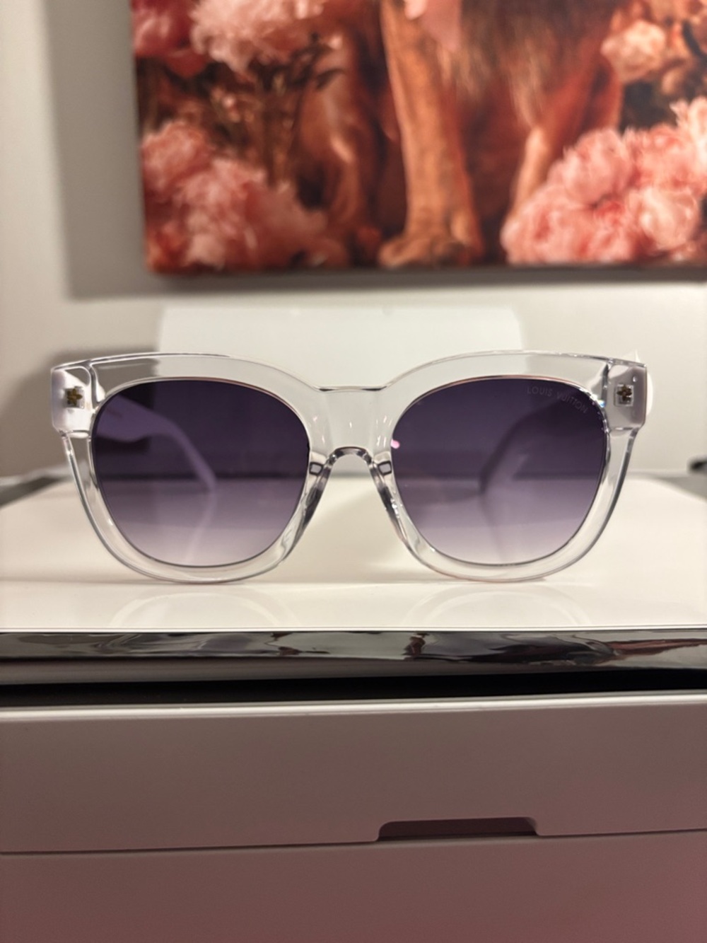 White Colorful Frame Sunglasses with Purple Gradient Lenses